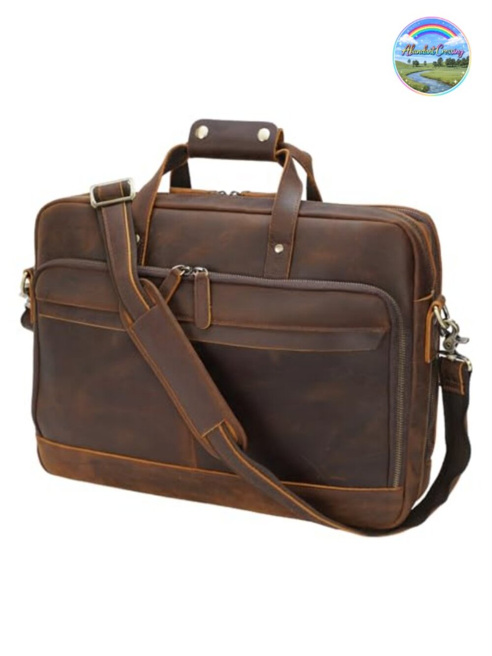 Masa Kawa Full Grain Cowhide Leather Briefcase for Men 17 inch Laptop Messenger